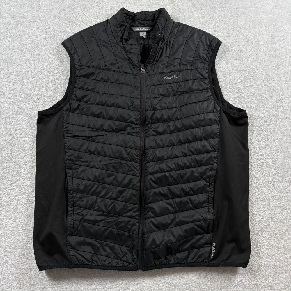 Eddie Bauer Primaloft FreeHeat Hybrid Puffer Vest Mens XL Black Mock Neck Zip Up